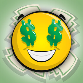 Money eyes, dollar sign eyes emoji, emoticon, smiley vector