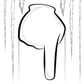 Pointing down emoji, emoticon black and white vector