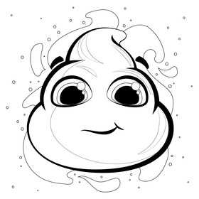 Poop emoji, emoticon, smiley black and white vector