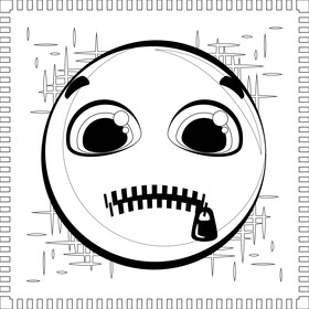 Zipped mouth emoji, emoticon, smiley black and white vector