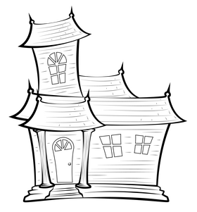 Halloween haunted house drawing black and white clipart