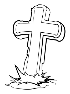 Tombstone cross drawing black and white clipart
