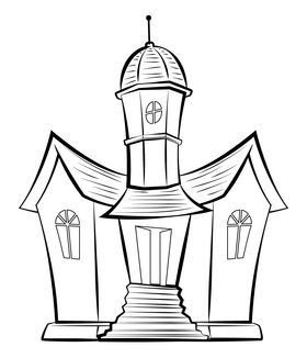 Haunted house drawing black and white clipart