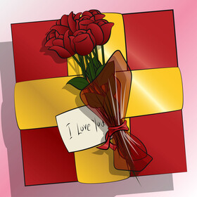 Red rose bouquet and gift box for valentines day vector