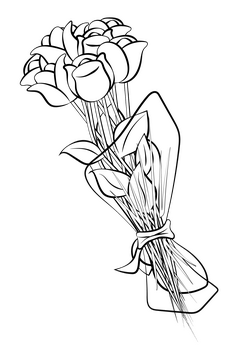 Red rose bouquet drawing black and white clipart