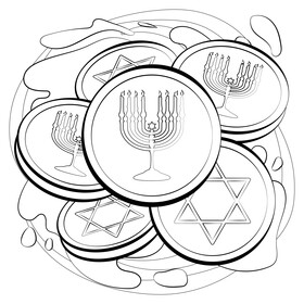 Hanukkah gelt black and white vector