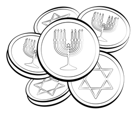 Hanukkah gelt drawing black and white clipart