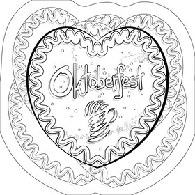 Oktoberfest gingerbread heart black and white vector