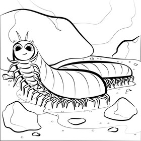 Millipede cartoon black and white vector