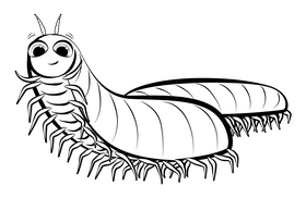 Millipede cartoon drawing black and white clipart