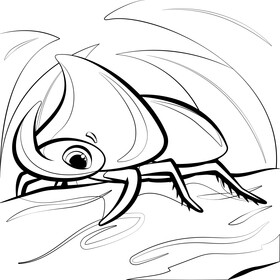 Rhinoceros beetle cartoon black and white vector
