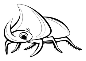 Rhinoceros beetle cartoon drawing black and white clipart