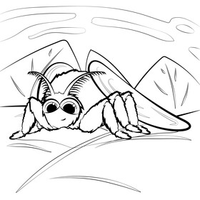 Cute moth cartoon black and white vector