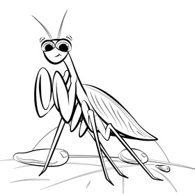 Praying mantis cartoon black and white vector