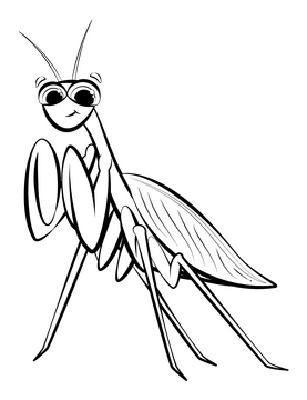 Praying mantis cartoon drawing black and white clipart