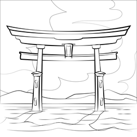 Itsukushima shrine black and white vector