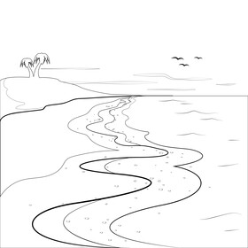 Beach drawing black and white vector