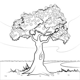 Cherry blossom tree black and white vector