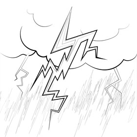Lightning, thunder storm drawing black and white vector
