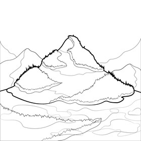 Mountain drawing black and white vector