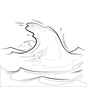 Sea wave drawing black and white vector