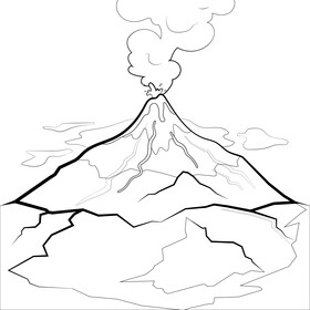 Volcano eruption scene drawing black and white vector