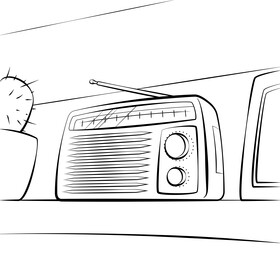 Radio black and white vector