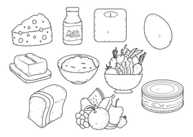 Healthy food diet drawing set black and white vector