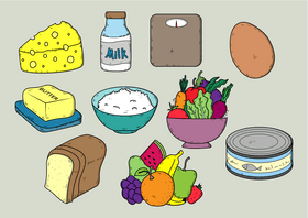 Healthy food diet drawing set vector
