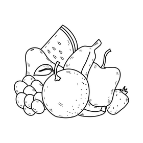 Fruits drawing black and white clipart