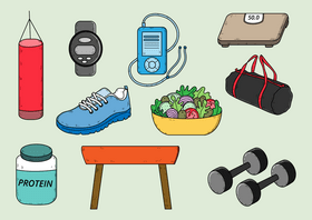 Gym, sport, fitness, workout drawing set vector