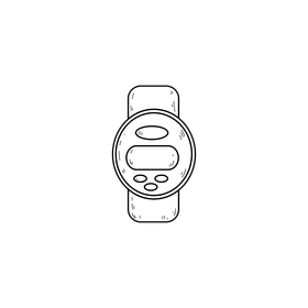 Digital watch drawing black and white clipart