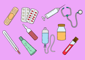 Medicine elements drawing set vector