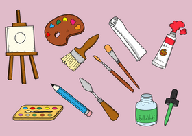Painting tools drawing set vector