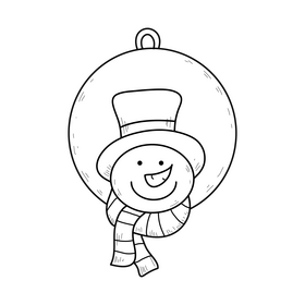 Snowman ornament drawing black and white clipart