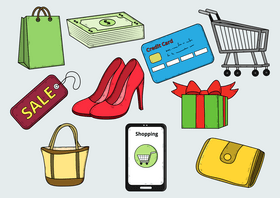 Shopping drawing set vector