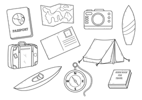 Travel drawing set black and white vector