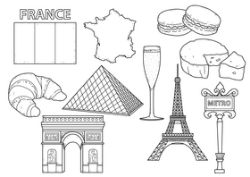 France drawing set black and white vector