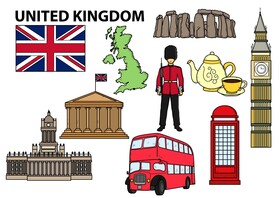 United Kingdom drawing set vector