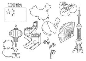 China drawing set black and white vector