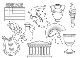 Greece drawing set black and white vector