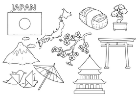 Japan drawing set black and white vector