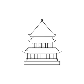 Pagoda temple drawing black and white clipart