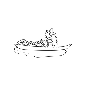 Floating market drawing black and white clipart