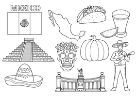 Mexico drawing set black and white vector