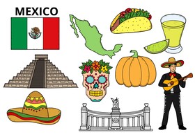 Mexico drawing set vector