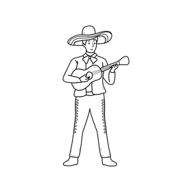 Mariachi drawing black and white clipart
