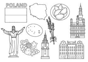 Poland drawing set black and white vector