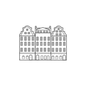 Colorful Wroclaw houses drawing black and white clipart