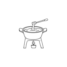 Swiss fondue pot drawing black and white clipart